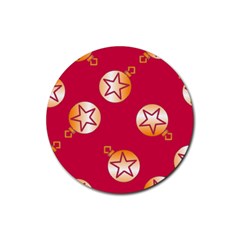 Orange Ornaments With Stars Pink Rubber Coaster (Round)