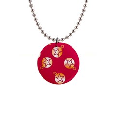 Orange Ornaments With Stars Pink 1  Button Necklace