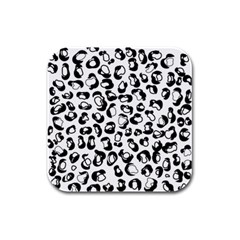 Black And White Leopard Print Jaguar Dots Rubber Square Coaster (4 pack)