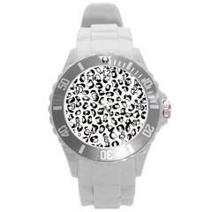 Black And White Leopard Print Jaguar Dots Round Plastic Sport Watch (l) by ConteMonfreyShop