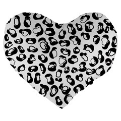 Black And White Leopard Print Jaguar Dots Large 19  Premium Heart Shape Cushion