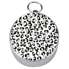 Black And White Leopard Print Jaguar Dots Silver Compass by ConteMonfreyShop