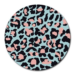 Blue And Pink Jaguar Dots Leopard Round Mousepad by ConteMonfreyShop