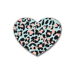 Blue And Pink Jaguar Dots Leopard Rubber Coaster (heart) by ConteMonfreyShop