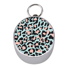 Blue And Pink Jaguar Dots Leopard Silver Compass (mini) by ConteMonfreyShop