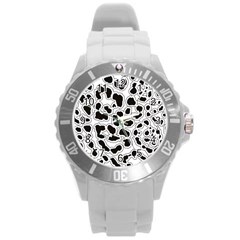 Black And White Dots Jaguar Round Plastic Sport Watch (l) by ConteMonfreyShop