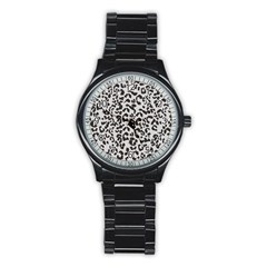 Leopard Print Gray Theme Stainless Steel Round Watch by ConteMonfreyShop