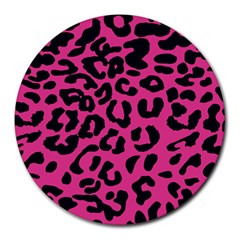 Leopard Print Jaguar Dots Pink Round Mousepad by ConteMonfreyShop