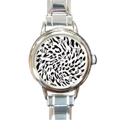 Leopard Print Black And White Draws Round Italian Charm Watch by ConteMonfreyShop