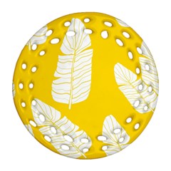 Yellow Banana Leaves Round Filigree Ornament (two Sides)