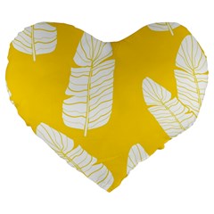 Yellow Banana Leaves Large 19  Premium Heart Shape Cushion by ConteMonfreyShop