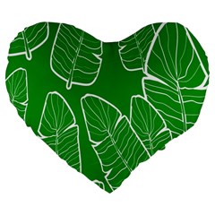 Green Banana Leaves Large 19  Premium Heart Shape Cushion by ConteMonfreyShop