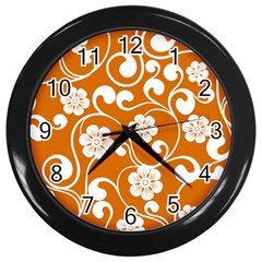 Orange Floral Walls  Wall Clock (black) by ConteMonfreyShop