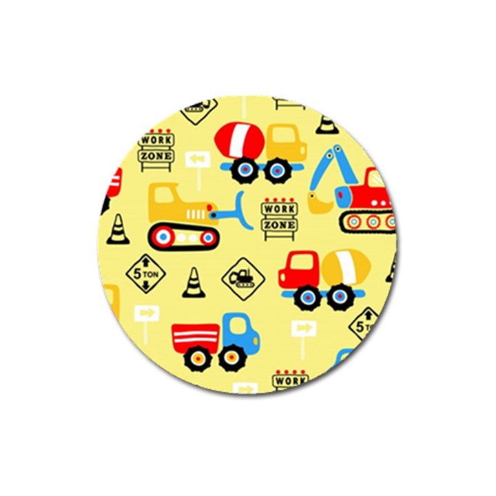 Seamless pattern vector industrial vehicle cartoon Magnet 3  (Round)