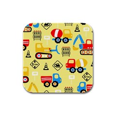 Seamless Pattern Vector Industrial Vehicle Cartoon Rubber Square Coaster (4 Pack)