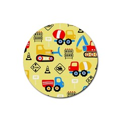 Seamless Pattern Vector Industrial Vehicle Cartoon Rubber Round Coaster (4 Pack)