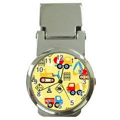 Seamless Pattern Vector Industrial Vehicle Cartoon Money Clip Watches