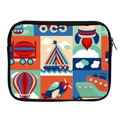 Toy Transport Cartoon Seamless-pattern-with-airplane-aerostat-sail Yacht Vector Illustration Apple Ipad 2/3/4 Zipper Cases by Jancukart