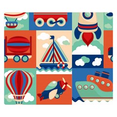 Toy Transport Cartoon Seamless-pattern-with-airplane-aerostat-sail Yacht Vector Illustration Double Sided Flano Blanket (small)  by Jancukart