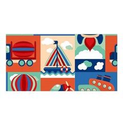 Toy Transport Cartoon Seamless-pattern-with-airplane-aerostat-sail Yacht Vector Illustration Satin Shawl 45  X 80  by Jancukart