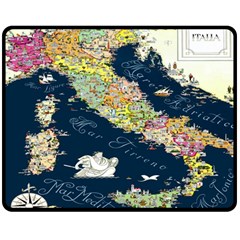Map Italy Blue Double Sided Fleece Blanket (medium)  by ConteMonfrey