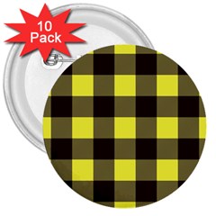 Black And Yellow Big Plaids 3  Buttons (10 Pack) 