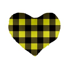 Black And Yellow Big Plaids Standard 16  Premium Heart Shape Cushions