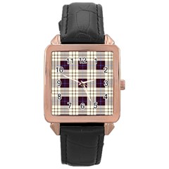 Gray, Purple And Blue Plaids Rose Gold Leather Watch 