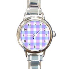 Cotton Candy Plaids - Blue, Pink, White Round Italian Charm Watch