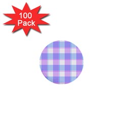 Cotton Candy Plaids - Blue, Pink, White 1  Mini Buttons (100 Pack) 