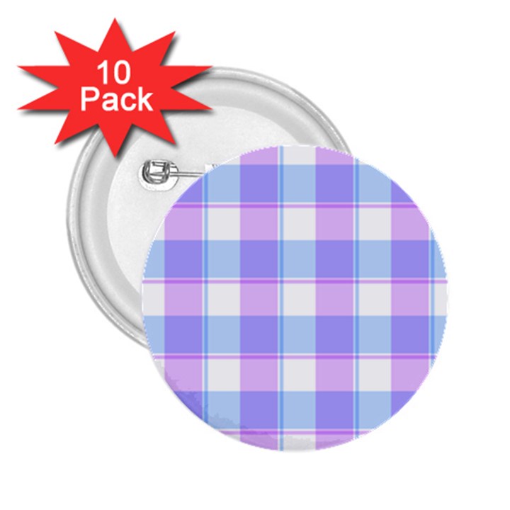 Cotton candy plaids - Blue, pink, white 2.25  Buttons (10 pack) 