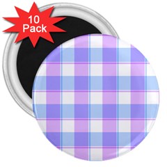 Cotton Candy Plaids - Blue, Pink, White 3  Magnets (10 Pack) 