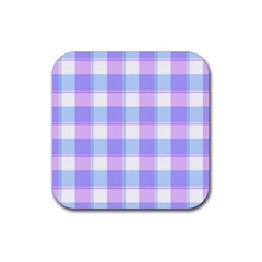 Cotton Candy Plaids - Blue, Pink, White Rubber Coaster (square)