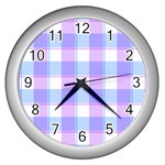 Cotton candy plaids - Blue, pink, white Wall Clock (Silver) Front