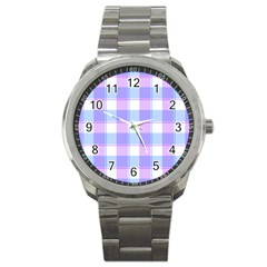 Cotton Candy Plaids - Blue, Pink, White Sport Metal Watch