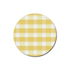 Cute Plaids White Yellow Rubber Round Coaster (4 Pack) by ConteMonfrey