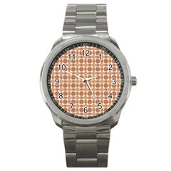 Cute Plaids - Brown And White Geometrics Sport Metal Watch by ConteMonfrey