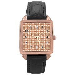 Cute Plaids - Brown And White Geometrics Rose Gold Leather Watch  by ConteMonfrey