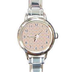 Portuguese Vibes - Brown and white geometric plaids Round Italian Charm Watch