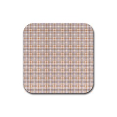 Portuguese Vibes - Brown and white geometric plaids Rubber Coaster (Square)