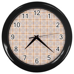 Portuguese Vibes - Brown and white geometric plaids Wall Clock (Black)