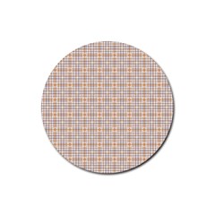 Portuguese Vibes - Brown and white geometric plaids Rubber Coaster (Round)