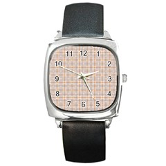 Portuguese Vibes - Brown and white geometric plaids Square Metal Watch