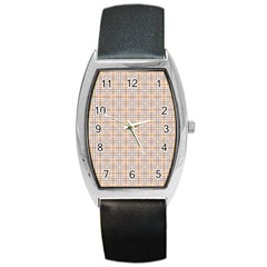 Portuguese Vibes - Brown and white geometric plaids Barrel Style Metal Watch