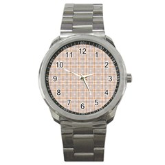Portuguese Vibes - Brown and white geometric plaids Sport Metal Watch