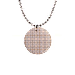 Portuguese Vibes - Brown and white geometric plaids 1  Button Necklace