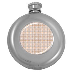 Portuguese Vibes - Brown and white geometric plaids Round Hip Flask (5 oz)