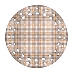Portuguese Vibes - Brown And White Geometric Plaids Ornament (round Filigree) by ConteMonfrey