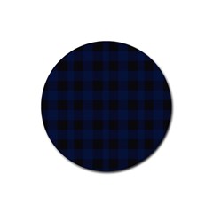 Black And Dark Blue Plaids Rubber Round Coaster (4 Pack) by ConteMonfrey