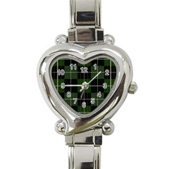 Modern Green Plaid Heart Italian Charm Watch by ConteMonfrey